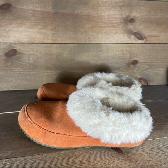 sorel go coffee run womens size 7 shoe orange suede fur lined comfort slippers - Picture 1 of 8